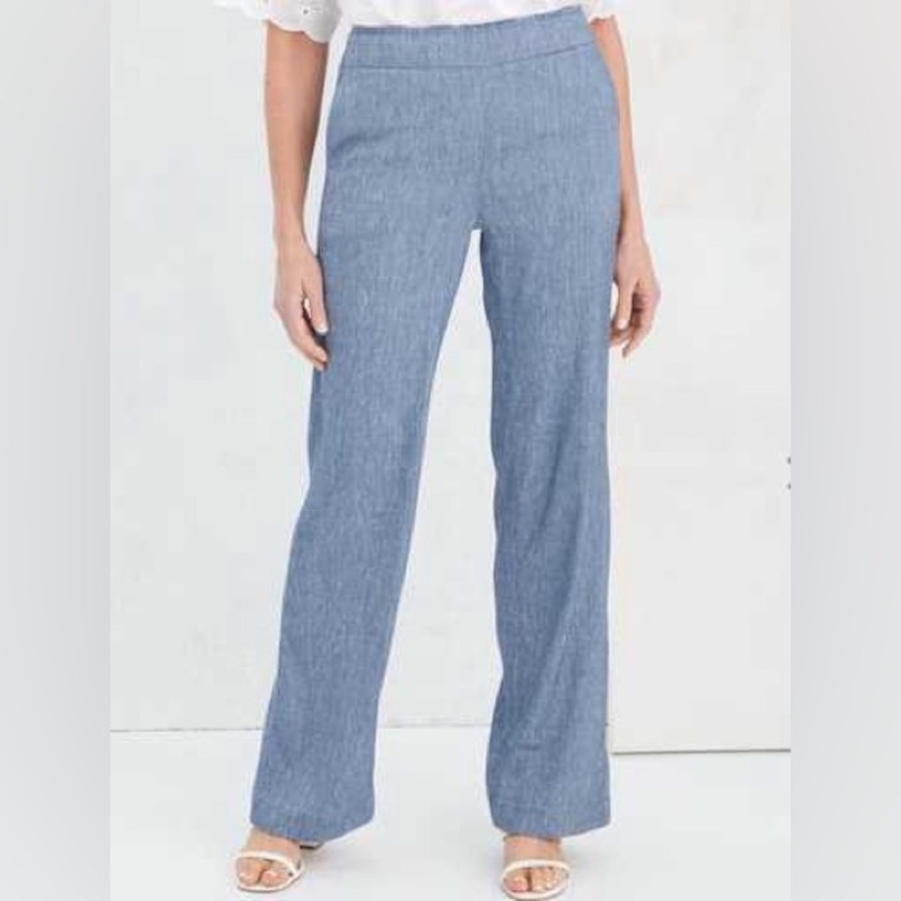 Chico’s Crossdye Blue 100% Linen Wide Leg Pants Size 10 (1.5) High Rise